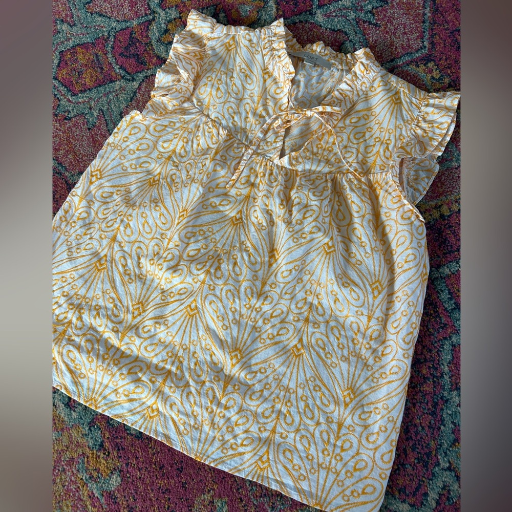 Ann Taylor LOFT | Womens White/Orange Ruffle Collar/Cap Sleeve Embroidered Top M - Picture 9 of 16